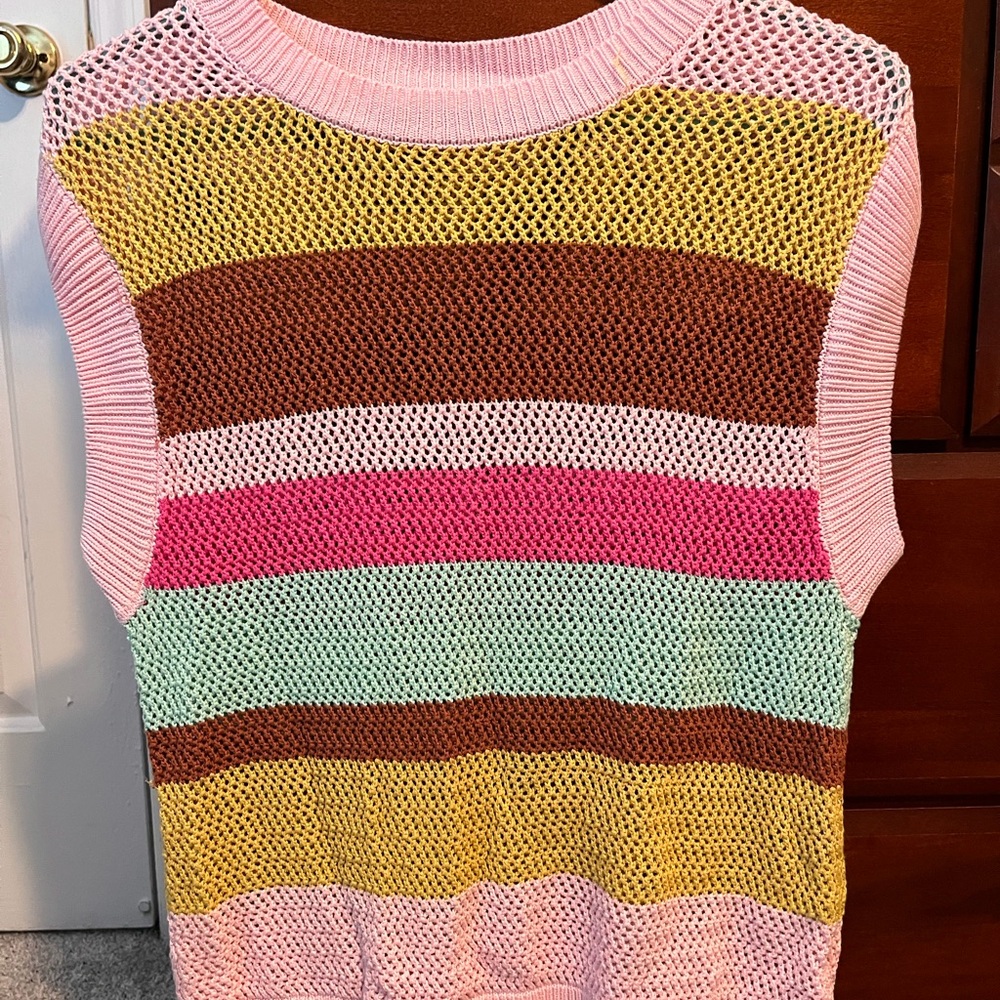 Striped Sleeveless Knit Multi-Color Sweater - Size Small
